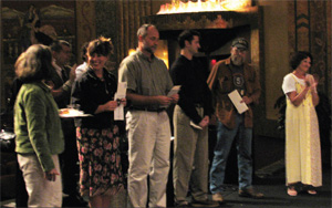 Barbara Niemczak, far right, the chair of the Art in Public Places committee, congratulates the winners of the sculpture competition.