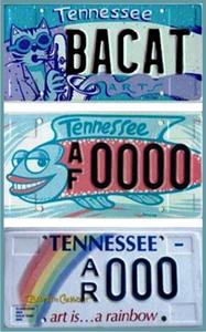 License plates that benefit the Tennessee Arts Commission are available in three designs -- Cat, Fish, or Rainbow.