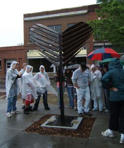 Seventh graders at Vance Middle School braved the rain to view outdoor sculpture in downtown Bristol.