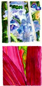 Top to bottom: "Blue Salvia" and "Swiss Chard" by Bonnie Moreno.