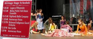 Dancers from "In Celtic Days" stretch prior to their performance on Jamestown's stage.