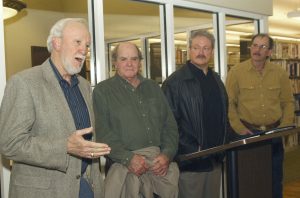 The Birthplace of Country Music Alliance announced its Artistic Council Tuesday, March 4, in Bristol. Some of the members are Doyle Lawson, left, Bill Clifton, Tim Stafford and Dale Jett shown here during the announcement. (Photo by Earl Neikirk/Bristol Herald Courier)