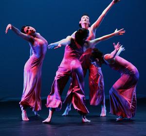 The concert featured a single dance, "Diurnal Shifts," choreographed by Erin Law, dance program coordinator at Vanderbilt University in Nashville. Shown are members of Mountain Movers Dance Co. in Johnson City.