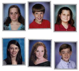 Music Club scholarship winners include: from top left, Claire Morison, Jonathan Mario Boccarossa, Laura Quillen, Layla Marshall, Molly Bledsoe, and Robert Webber.