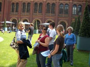 A group of ETSU students traveled to Englands to participate in, "London Theatre," a summer course. The group included, left to right: Brittany Gillis-Williams, Jenny Barnett, Emily Mahoney, Alliese Forsman, Dr. Judith Slagle, and, in the background, Evan Thomas and Matt Brewer. Not pictured is Tiffany Brown, who took the photo.