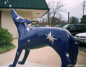 Painted fiberglass wolves, similar to this one, will be placed throughout the town.