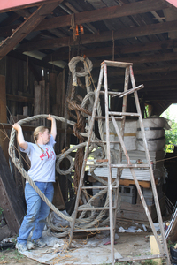 Bristol artist Val Lyle creates one of her recent rope sculptures in her barn. "Feminine Entwinement" won the People's Choice award in Bristol's 2008 Art in Public Places competition and will remain on view another year. "Entwined Dancers" was selected as the 2009 signature art for the Virginia Highlands Festival in Abingdon.