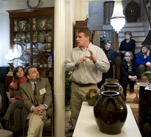 Earlier this year John Case, standing, returned to Kingsport, Tenn., to present a lecture on early regional pottery to members of the Museum of Early Southern Decorative Arts (MESDA) from Winston-Salem, N.C., who were visiting sites in Northeast Tennessee and Southwest Virginia. Case will travel to North Carolina to make another presentation to MESDA members in July. (Photography by <a href="http://www.JeffreyStonerPhotography.com" rel="external">Jeffrey Stoner</a>)