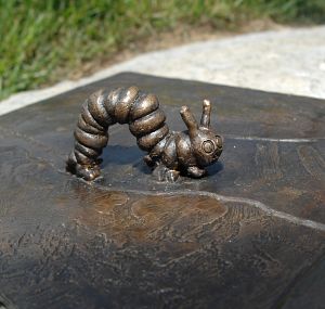 One of the statues in Bristol's Caterpillar Crawl appears in a photo taken during the feature's unveiling in May. (Bristol Herald Courier) 