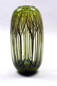 Mark Peiser's "Crane Road Spring" 1980, blown glass, torch-worked imagery, 11.5 x 6 x 6 inches. From the Asheville Art Museum collection.