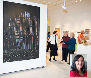 Visitors to William King Museum admire a large painting by Bristol artist Val Lyle in October 2009 (Jeffrey Stoner Photography). Inset right: WKM Director of Development Emily Woolwine.