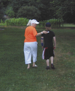 Gwen Creek (who portrays Aggie) rehearses with Brady Rogers (orphan Jimmy Denton).