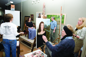 Students use a live model in a portrait class at Root Studio School of Painting & Drawing in Johnson City, Tenn. (Photo by Jeffrey Stoner)
