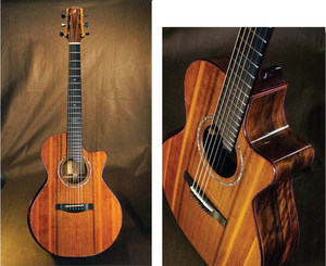 Above and below right: Gerald Sheppard made this guitar with a Sinker Redwood top and Asian Ebony back and sides.