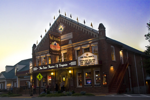 Barter Theatre, the State Theatre of Virginia, glows after sundown.