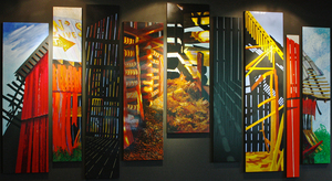 "Barn Rhythms" by Val Lyle is located in the center of the main floor behind the information desk at the Southwest Virginia Higher Education Center in Abingdon, Va.