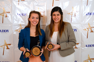  Senior Krista Knudtsen of Manila, Philippines, left, earned a gold ADDY, and sophomore Sherry Loera of Matamoros, Mexico, won a silver ADDY.  