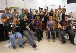 The members of the first old-time string band at Virginia Highlands Community College, Abingdon, Va.