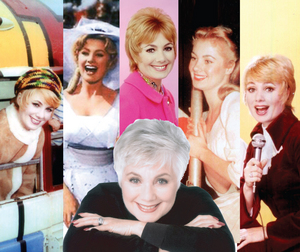 A montage of Shirley Jones and her roles.