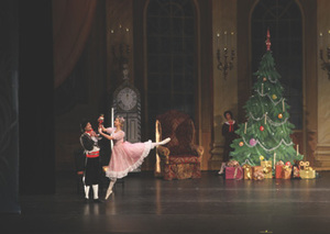 Vadim Burciu as Herr Drosselmeyer, Emma Brown, performing the role of Clara and Keaton Breeding as Fritz, in Kingsport Ballet's "Nutcracker" 2014.