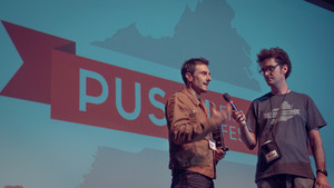 Jason Liggett receives his award for Best Tennessee Film from Rusty Sheridan.