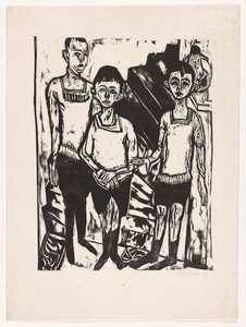 Ernst Ludwig Kirchner (German, 1880-1938). Three Boys, Fehr's Sons, 1915. Woodcut on wove paper, 22 ¾ x 16 15/16 in. (57.79 x 43.02 cm.) Virginia Museum of Fine Arts; The Ludwig and Rosy Fischer Collection, Gift of the Estate of Anne R. Fischer (Photo: Virginia Museum of Fine Arts)