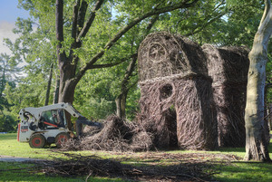 Patrick Dougherty, a sculptor based in Chapel Hill, N.C., has been conceiving and constructing monumental and fanciful site-specific structures, indoors and outdoors, around the world for more than 30 years.  His "stickwork" has been seen in France, Australia, South Korea, Hungary, Scotland, Italy and scores of locations throughout the United States.