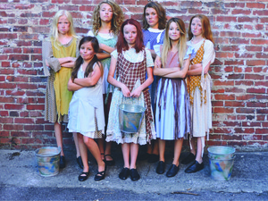 The Orphans in "Annie" help Annie's dreams come true. From left to right they are Ella Combs, Riley Lowe, Ava White, Lucy Tester, Sandy Mae Wright, Raina Moody and Mary Hitch. (photo by Ann McAllister)