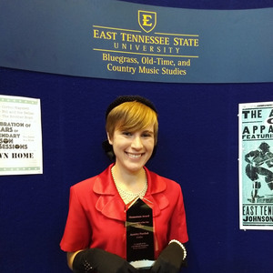 Aynsley Porchak with her IBMA Momentum Award. (Photo by Ben Bateson, ETSUâ€™s Department of Appalachian Studies)