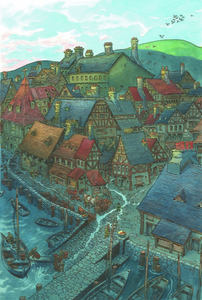 The frontispiece of "Tales of Earthsea" depicts Jed arriving on the island of Roke to attend wizard school.