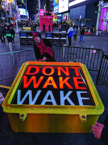 Arthur Brill with 'Ctrl/Command,' a commission that was installed in Times Square in New York City for the Spring/Break Art Fair.