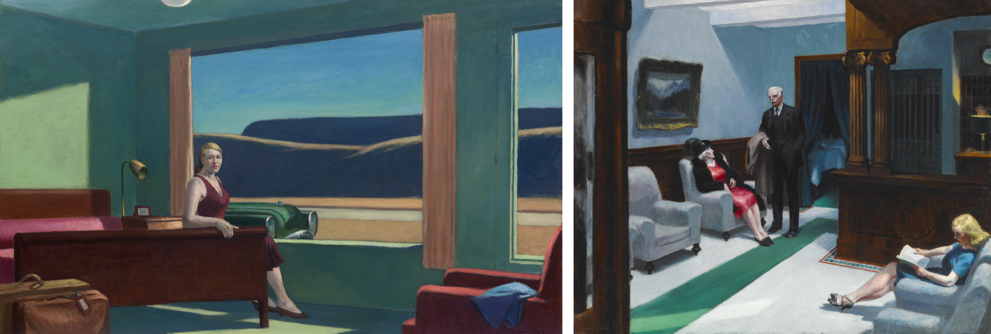 L: Western Motel, 1957, Edward Hopper (American, 1882â€“1967), oil on canvas. Yale University Art Gallery, New Haven, Bequest of Stephen C. Clark, B.A., 1903. Â© 2019 Heirs of Josephine N. Hopper / Arti