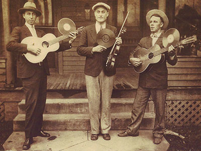 A 1929 photo of Byrd Moore's Hot Shots (Byrd Moore, Clarence Greene and Clarence "Tom" Ashley)