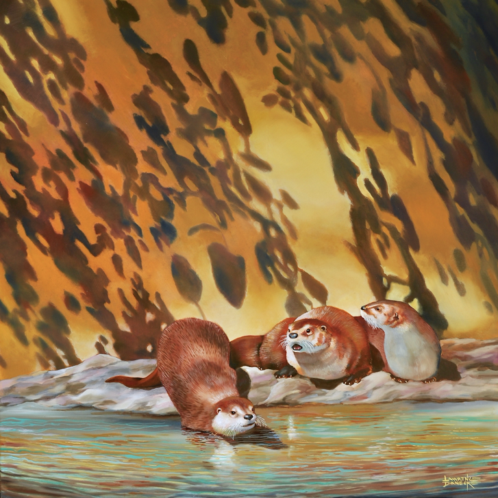 One of Lawrence Danecke's newest paintings 'American River Otters'  (oil on canvas) to be exhibited  at Mason House Gallery.