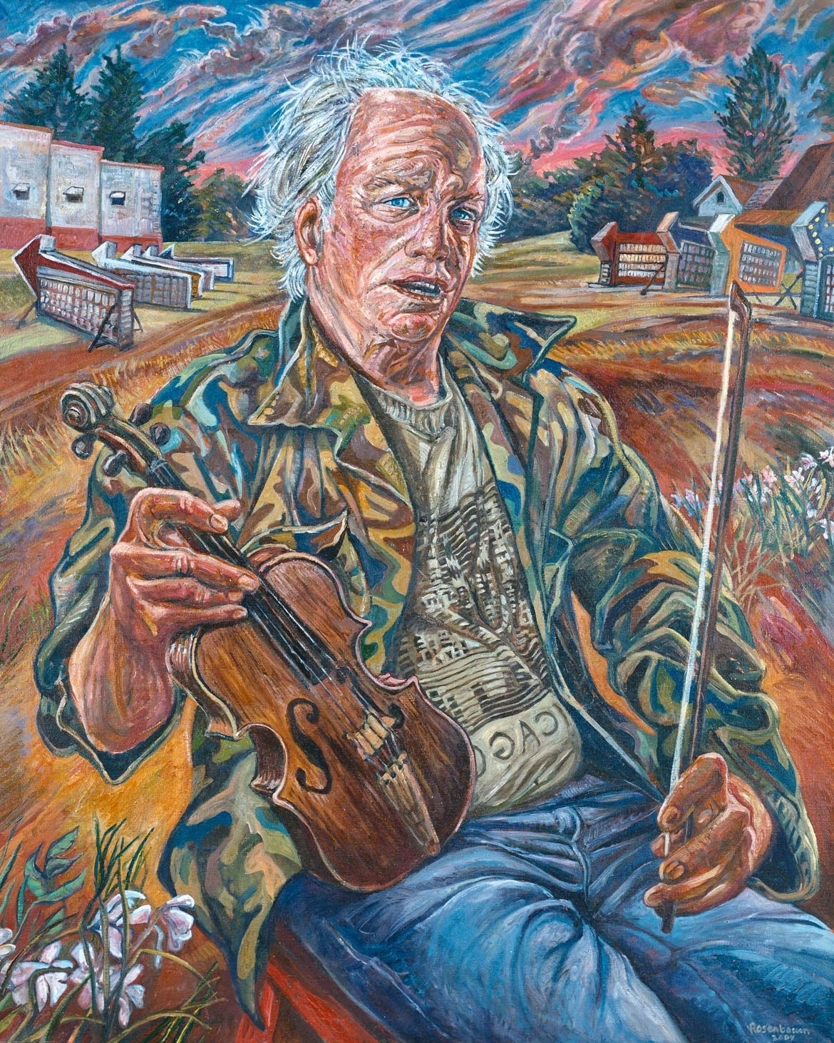 "Self-Portrait with Fiddle" by Art Rosenbaum is on display at Reece Museum, Johnson City, Tennessee.