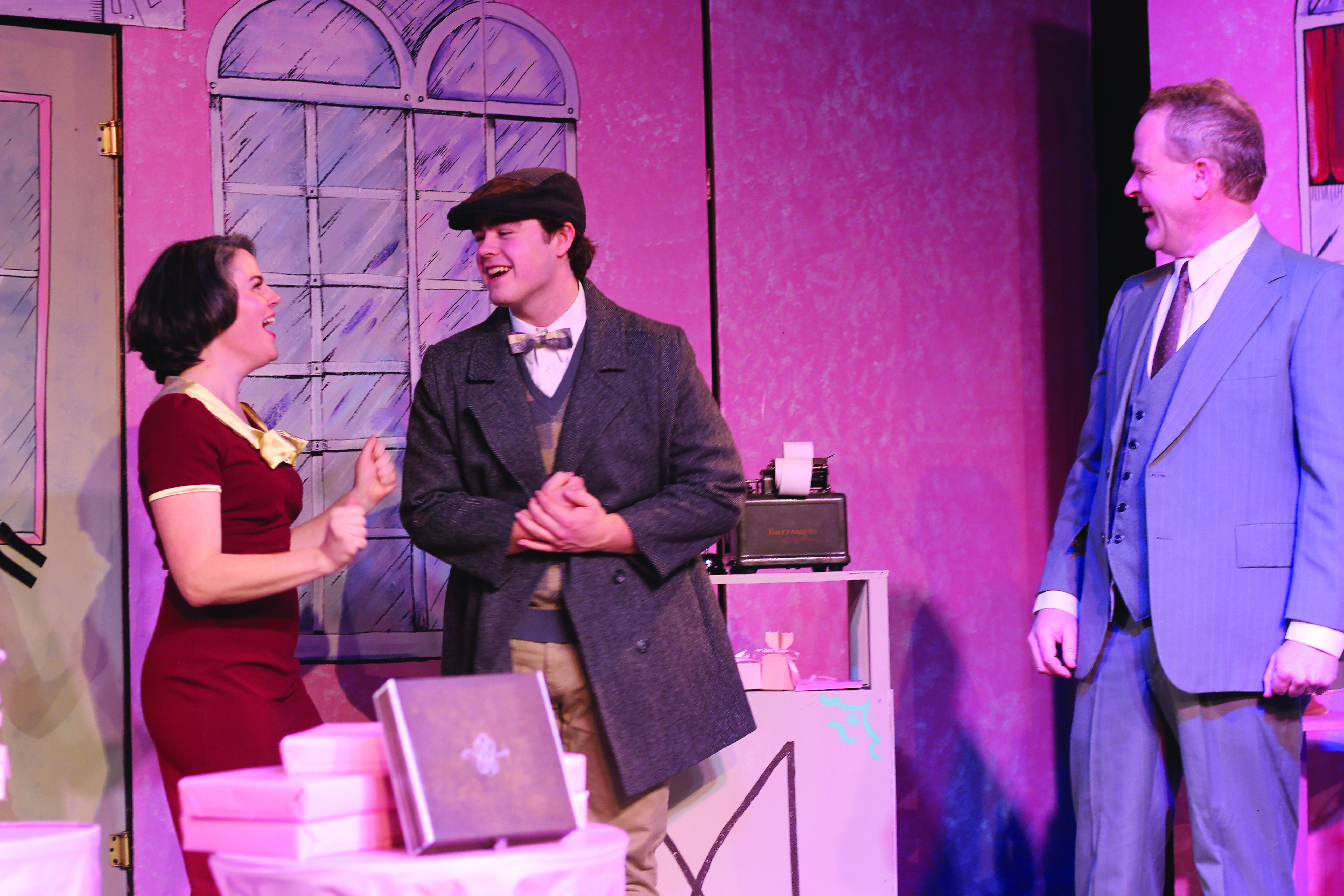 Luke Gray (center) as Arpad Laszlo in "She Loves Me" by Theatre Bristol. Also show are Leah Graham as Ilona Ritter and Dan Gray as Ladislav Sipos.