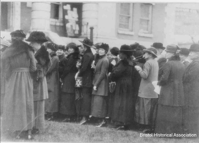 The photo is of women lining up in Bristol Tennessee-Virginia to vote for the first time. (Courtesy of the Bristol Historical Association)