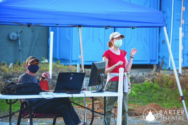 Producing Artistic Director, Katy Brown (right) and Resident Lighting Designer, Andrew Morehouse (left), discuss a few details before the evening rehearsal begins.