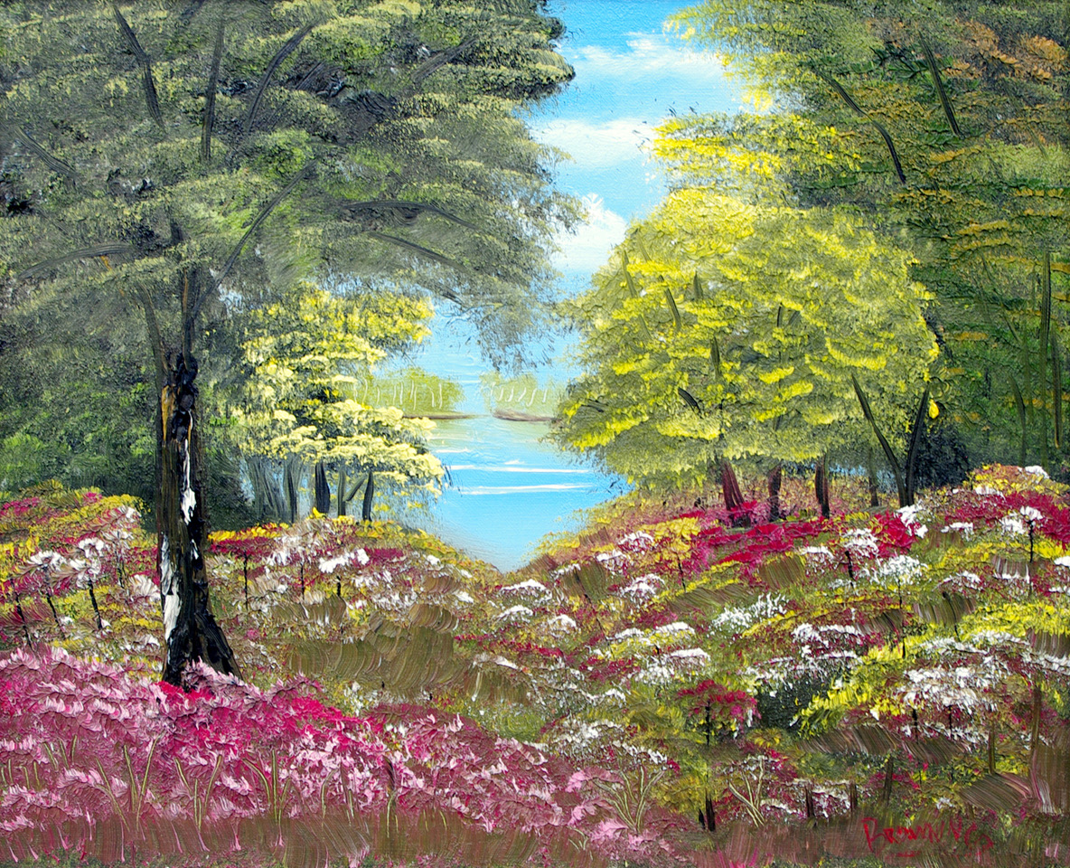 "Spring Abloom" by David L. Browning is part of the group exhibit in Abingdon, Virginia. The oil by David L Browning.