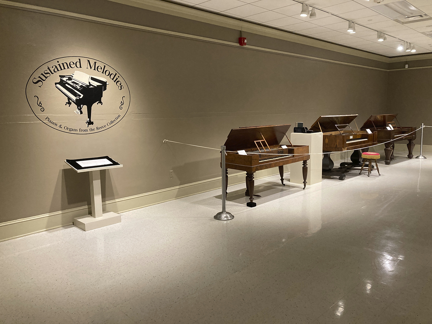 "Sustained Melodies," an exhibition featuring 10 pianos and pump organs, is on display through Sept. 10.