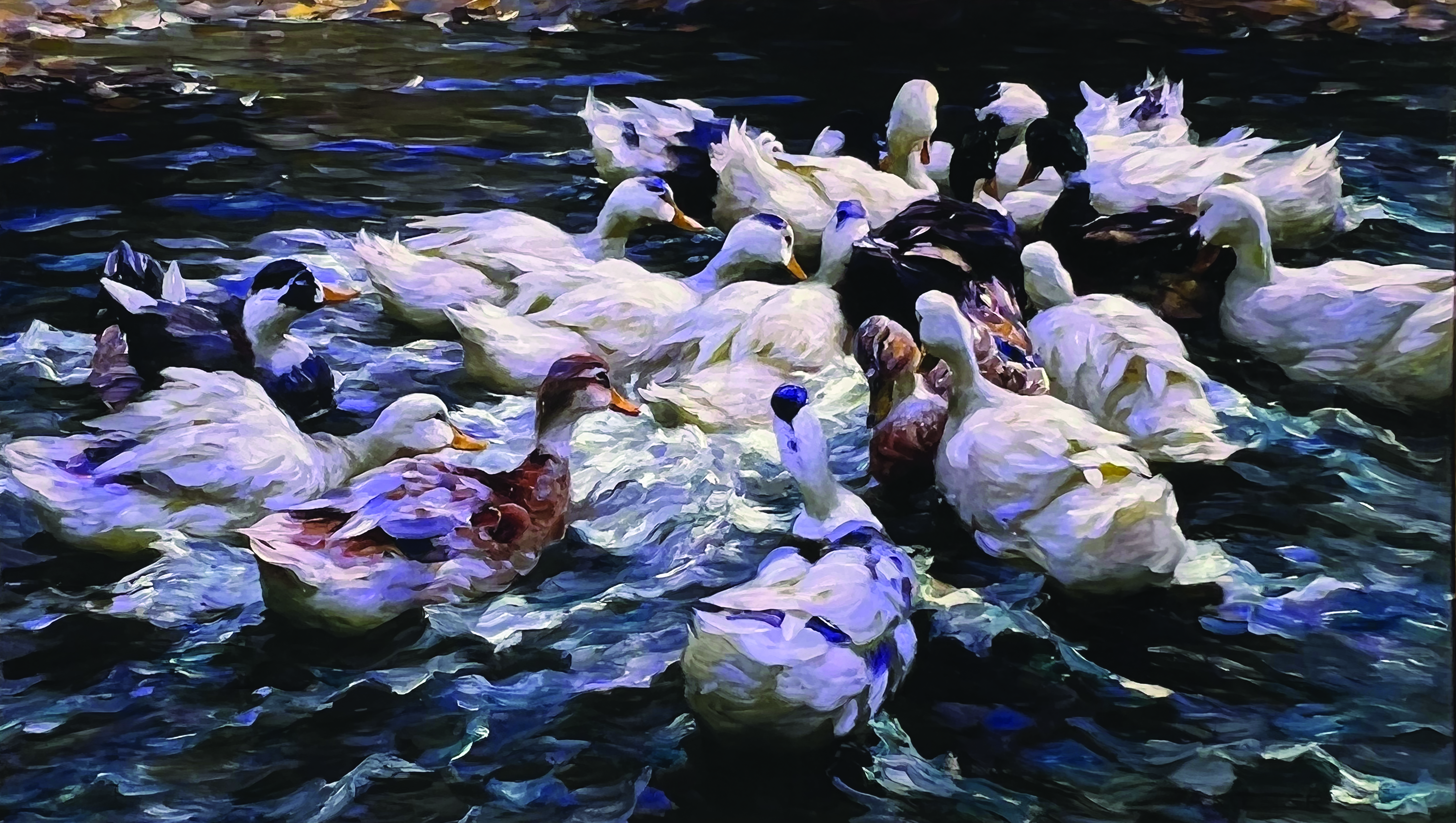 "Ducks," Alexander Koester, g. Germany 1864-1932, Oil on Canvas, 20"x67," 1899