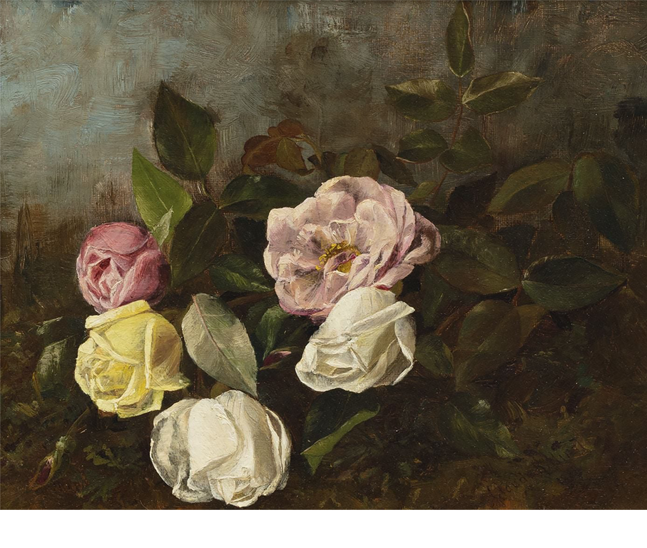 Claude Raguet Hirst, Roses, 1881, oil on canvas, canvas: 8 ½ × 10 ½ inches.