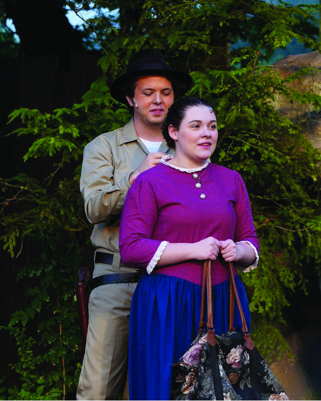 Evan O'Quinn and Hadassah White play the scene in which Jack Hale presents a fairy stone to June Tolliver in  'The Trail of the Lonesome  Pine.'