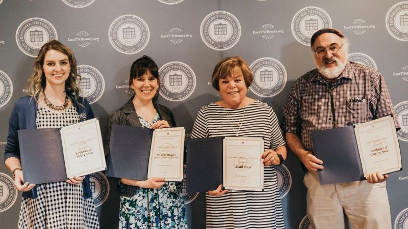 From left to right: BCM Curatorial Manager Erika Barker, Head Curator Dr. Rene Rodgers, Executive Director of Advancement Leah Ross and volunteer David Winship.