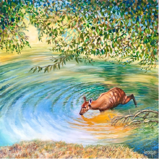 One of Lawrence Danecke's newest paintings "Sitatunga" (Acrylic on canvas) to be exhibited at the Mason House Gallery.
