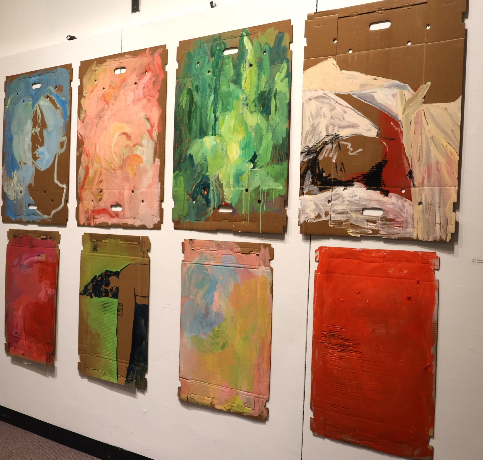This shows a portion of "The Great Southern Box Show" exhibit in the Clem Allison Art Gallery.