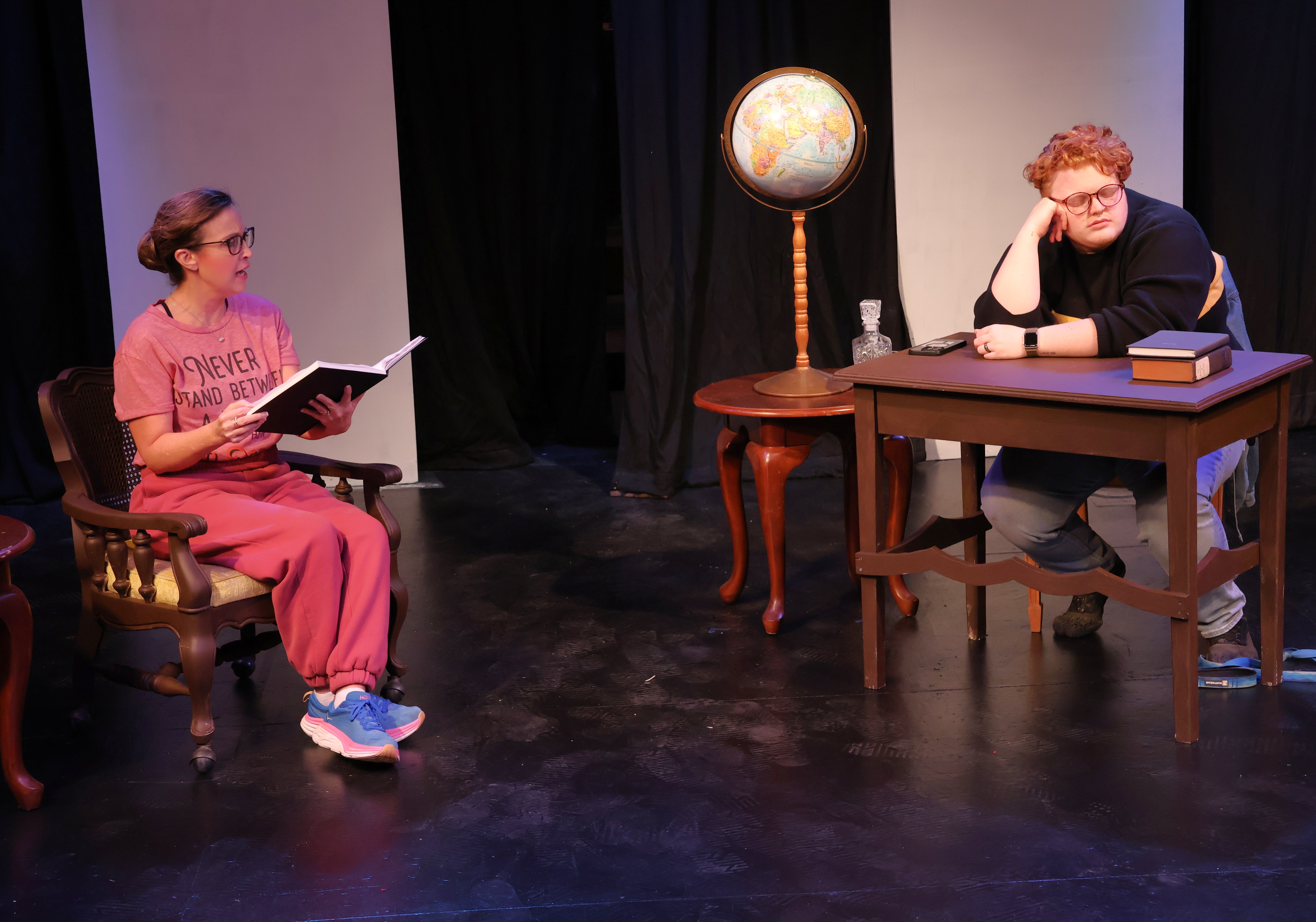 Angela Bride, left, and Dodger Kirkland rehearse the play 'Drama.'